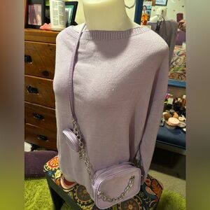 Lavender boat neck sweater and purse
